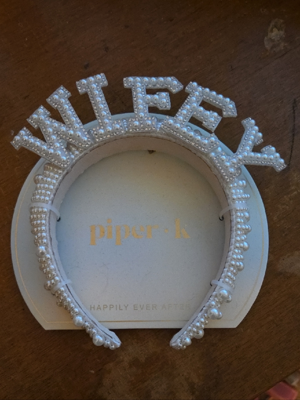 Piper 'Wifey' Pearl Embellished Headband in White